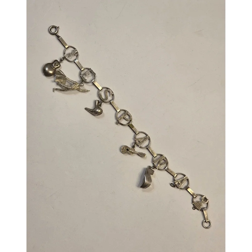 Vintage Alpaca Silver Espana Charm Bracelet 8